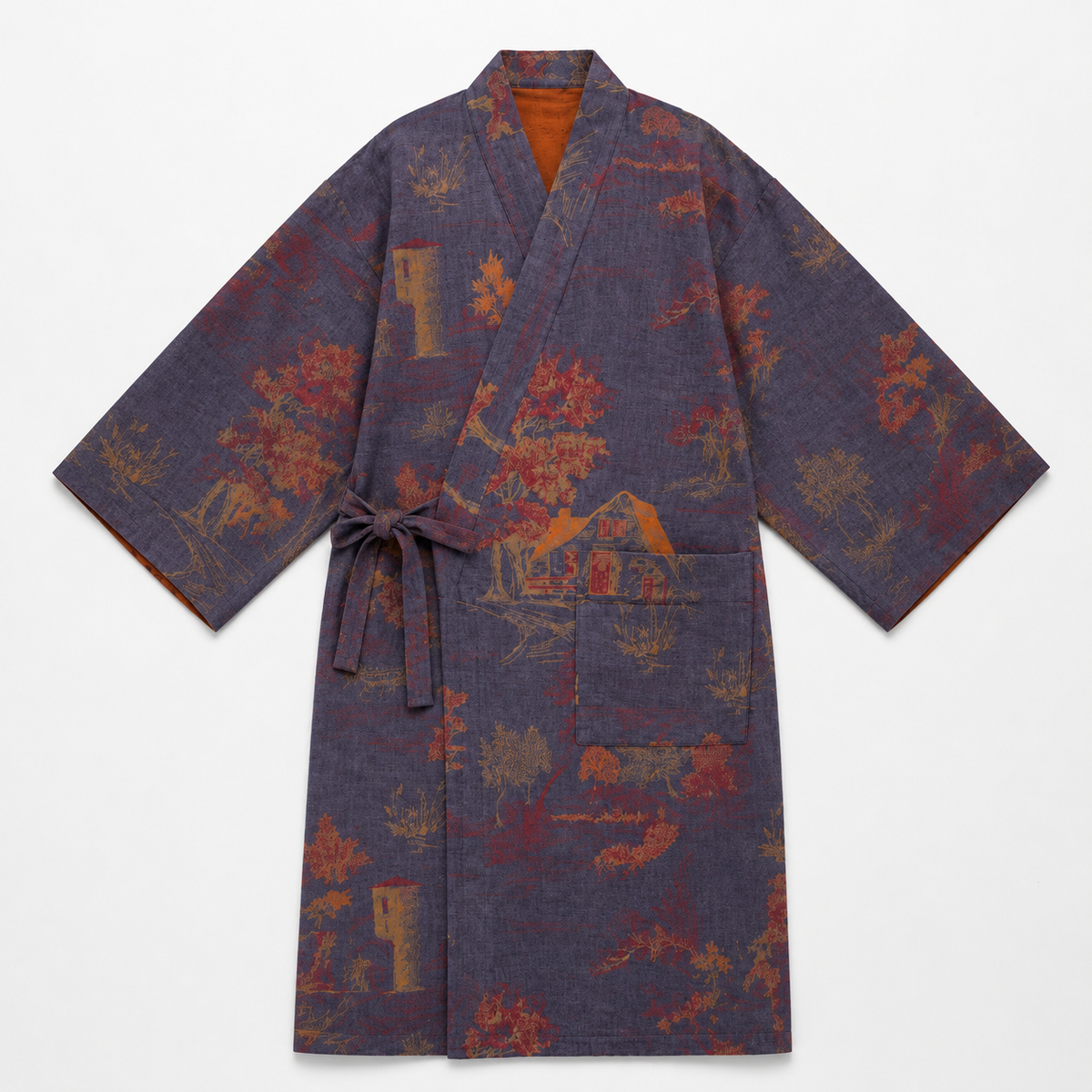 Peignoir Kimono Femme Coton Bleu Gris | Asami