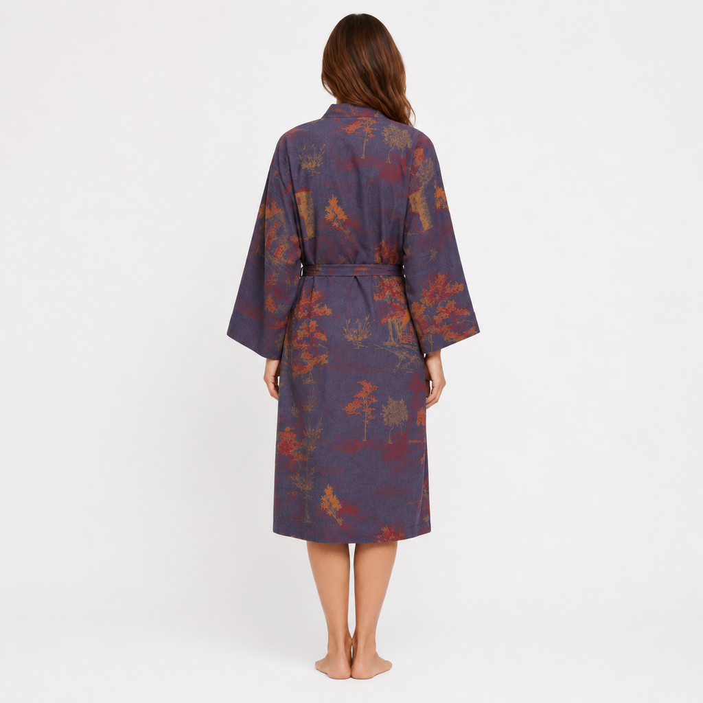 Peignoir Kimono Femme Coton Bleu Gris | Asami