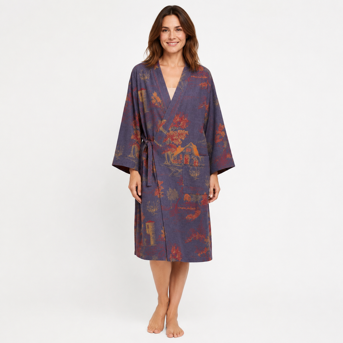 Peignoir Kimono Femme Coton Bleu Gris | Asami
