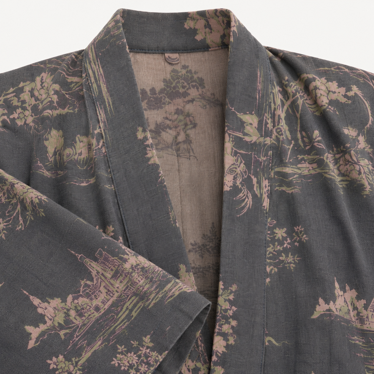 Peignoir Kimono Femme Coton Gris Fleuri | Mizuki