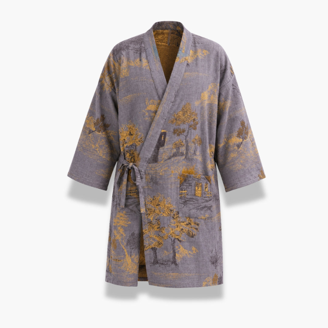 Peignoir Kimono Femme Coton Gris | Mizuki