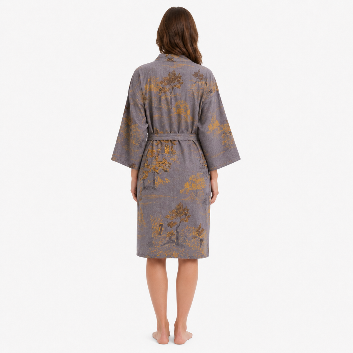 Peignoir Kimono Femme Coton Gris | Mizuki