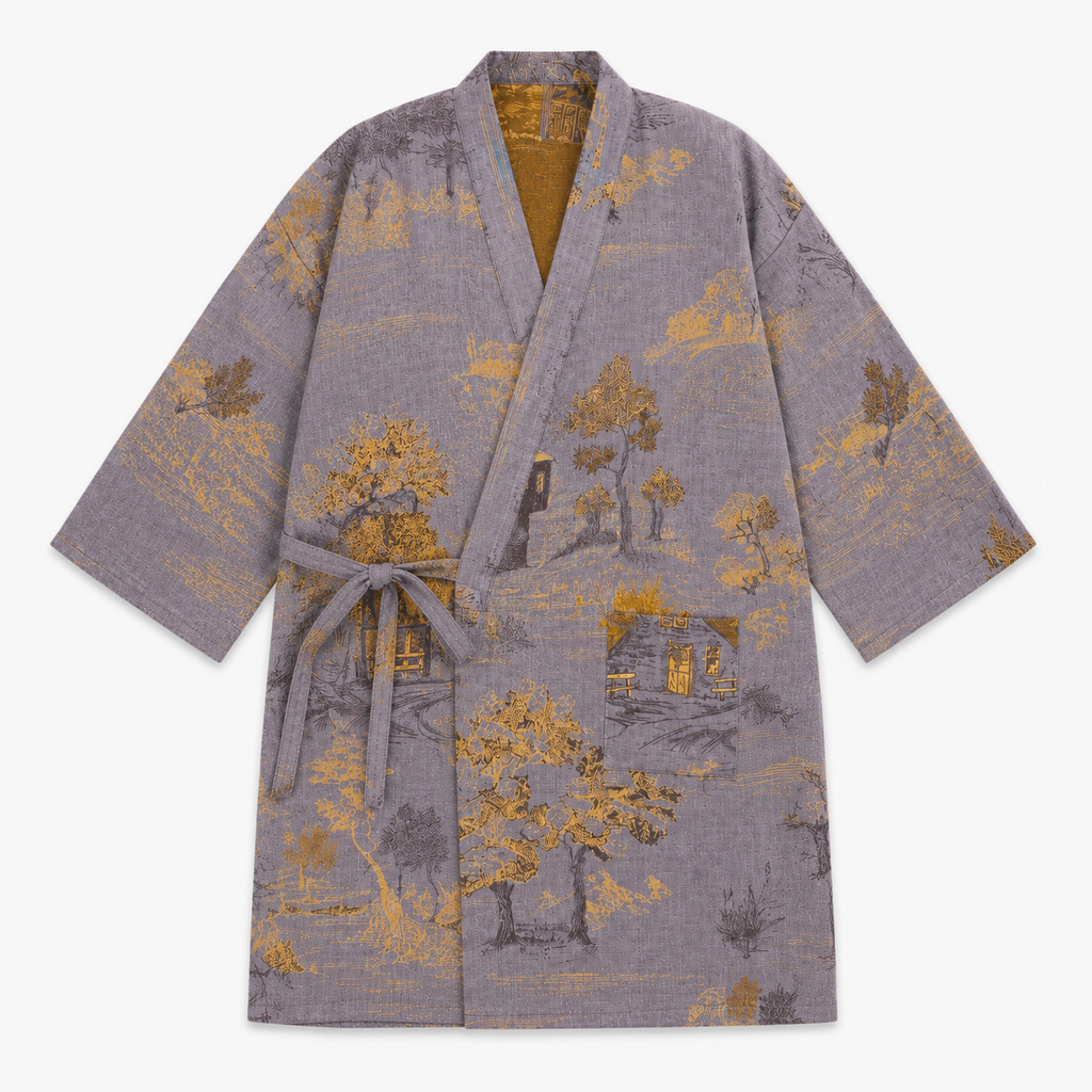 Peignoir Kimono Femme Coton Gris | Mizuki
