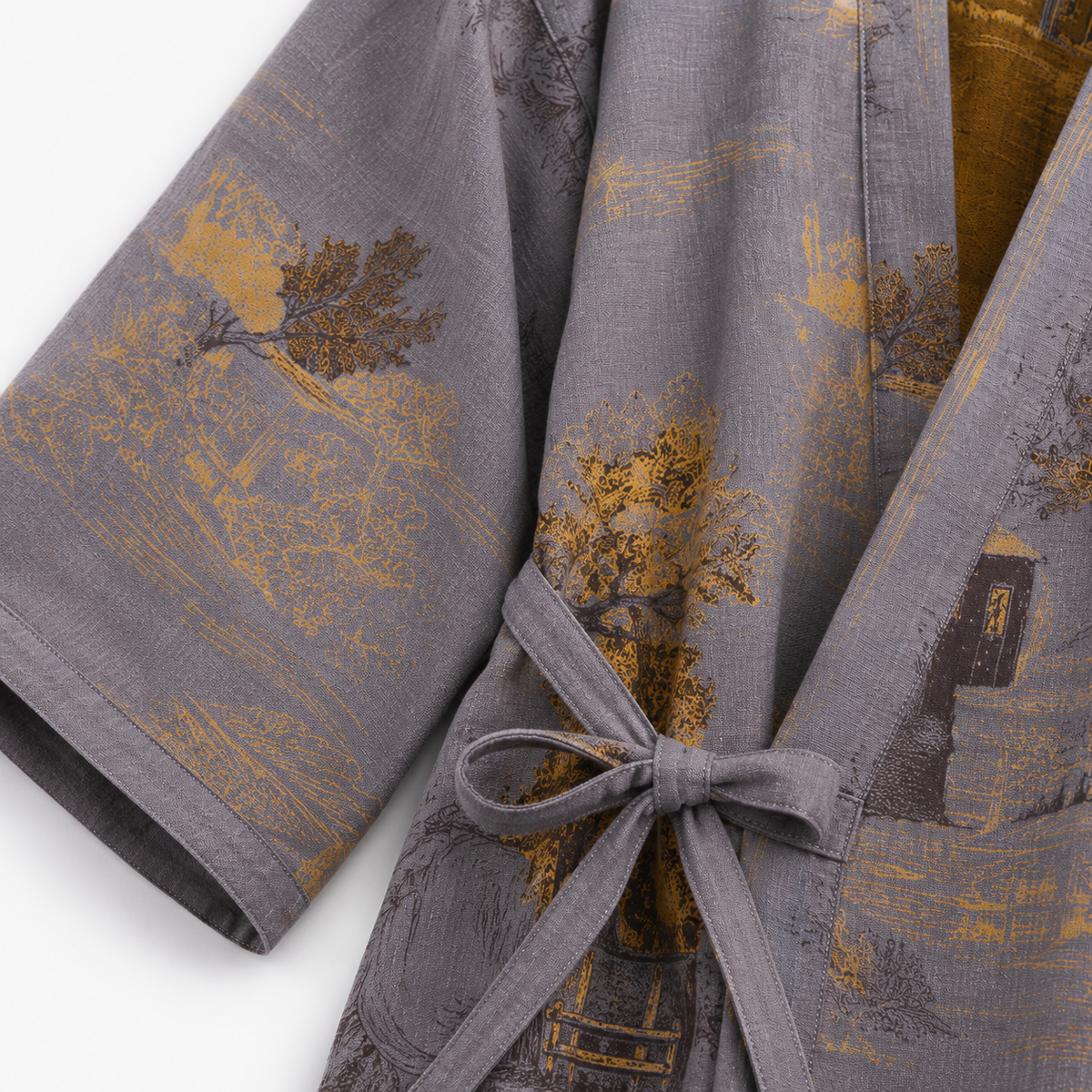 Peignoir Kimono Femme Coton Gris | Mizuki