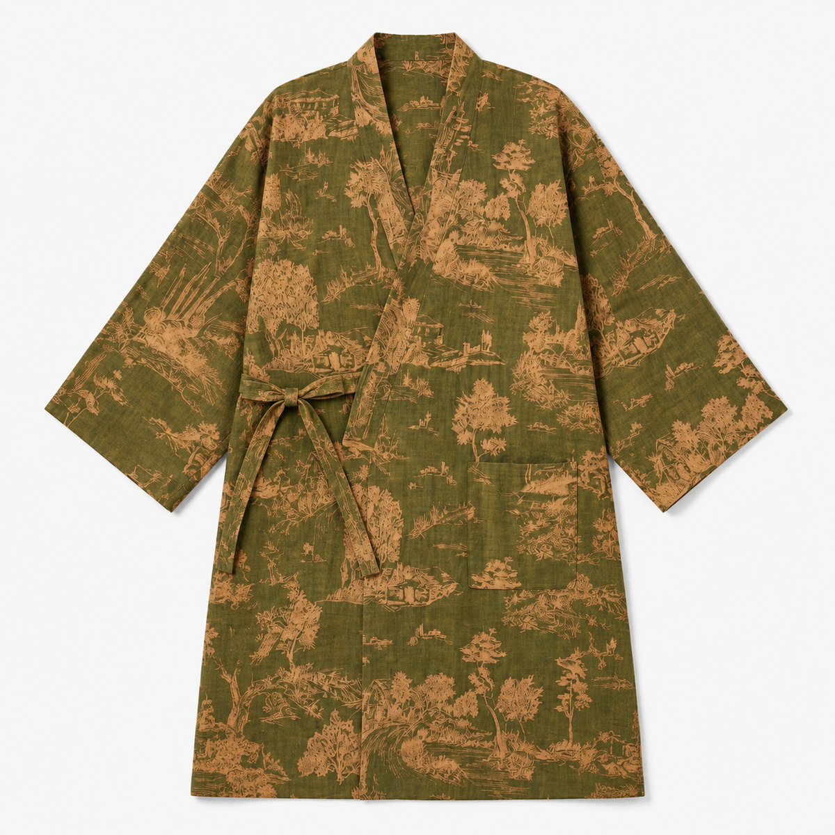 Peignoir Kimono Femme Coton Vert Mousse | Midori