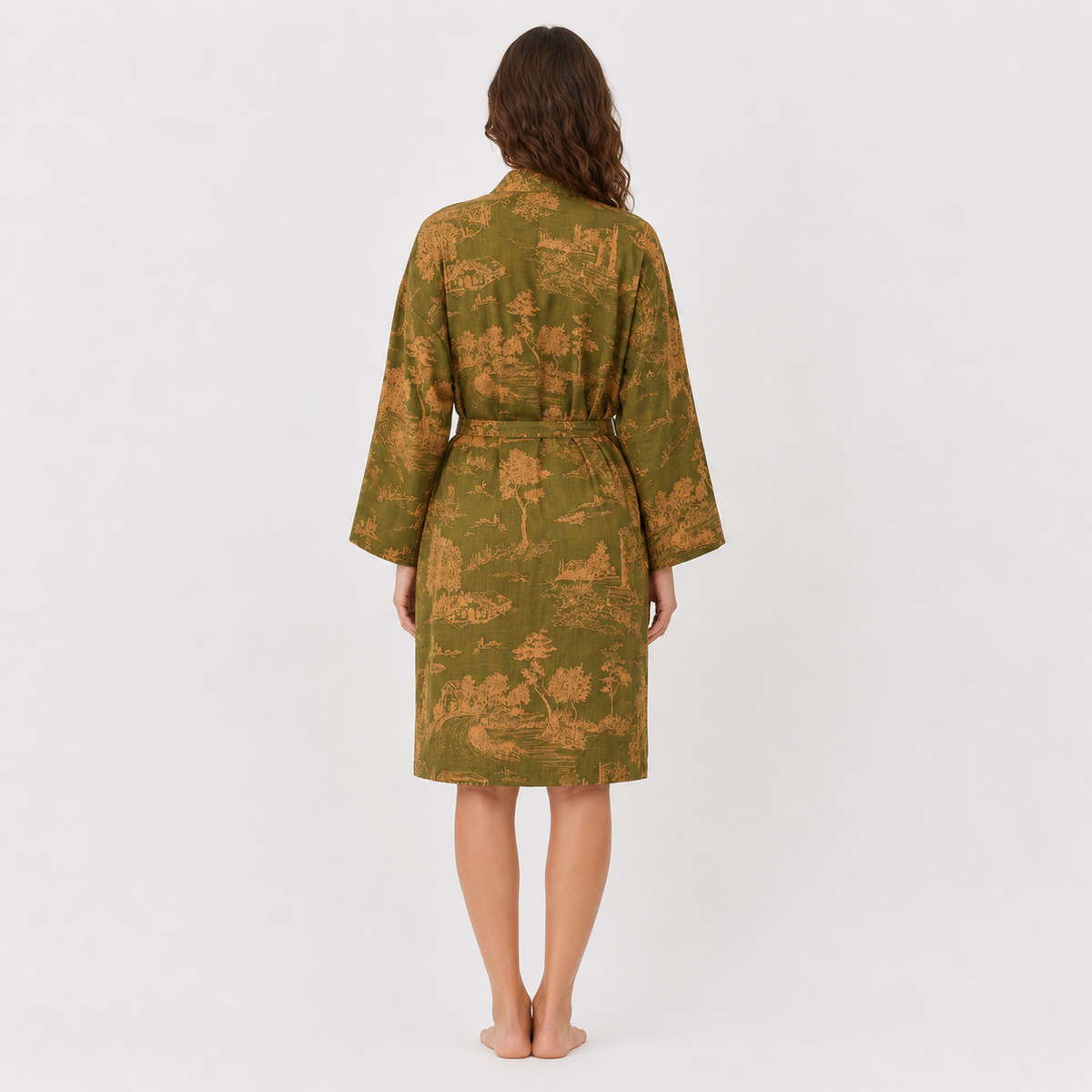 Peignoir Kimono Femme Coton Vert Mousse | Midori