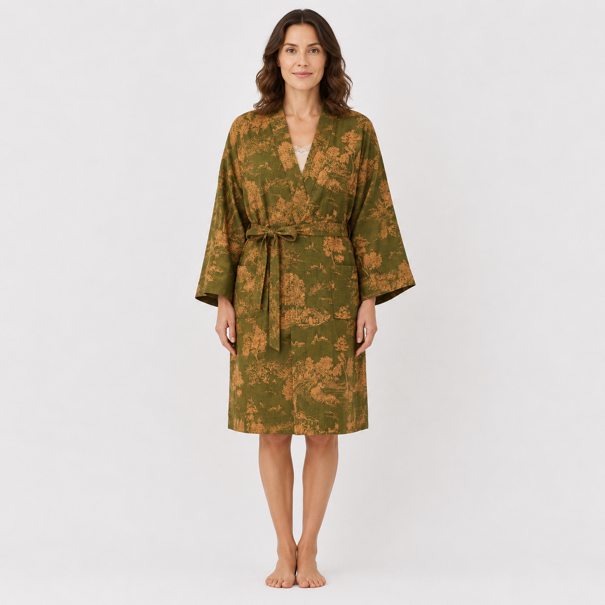 Peignoir Kimono Femme Coton Vert Mousse | Midori