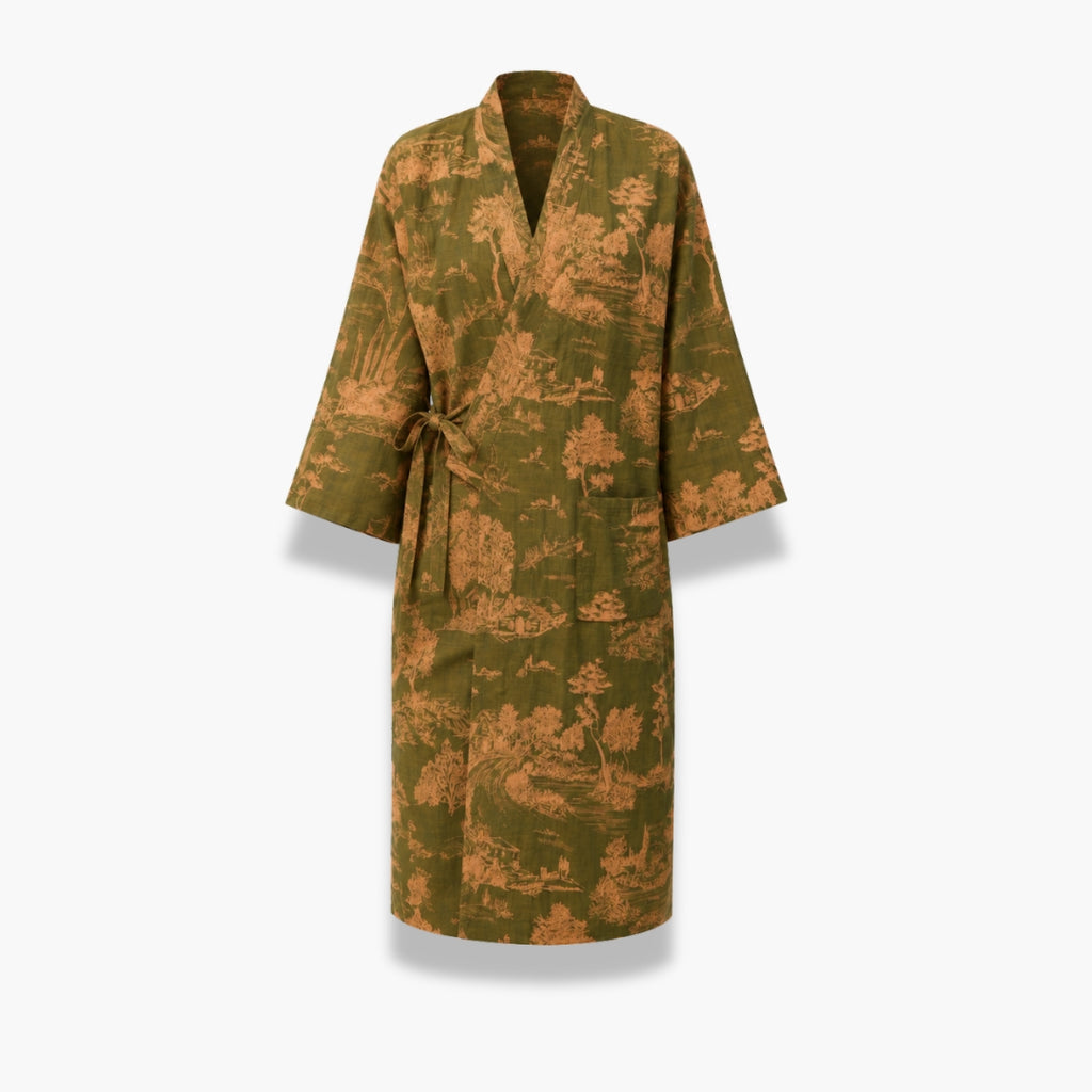 Peignoir Kimono Femme Coton Vert Mousse | Midori