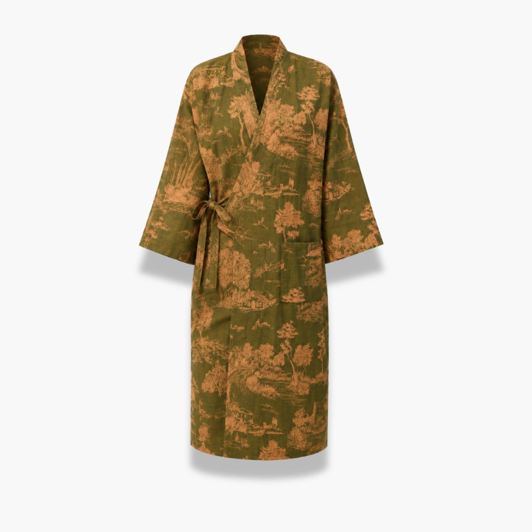 Peignoir Kimono Femme Coton Vert Mousse | Midori