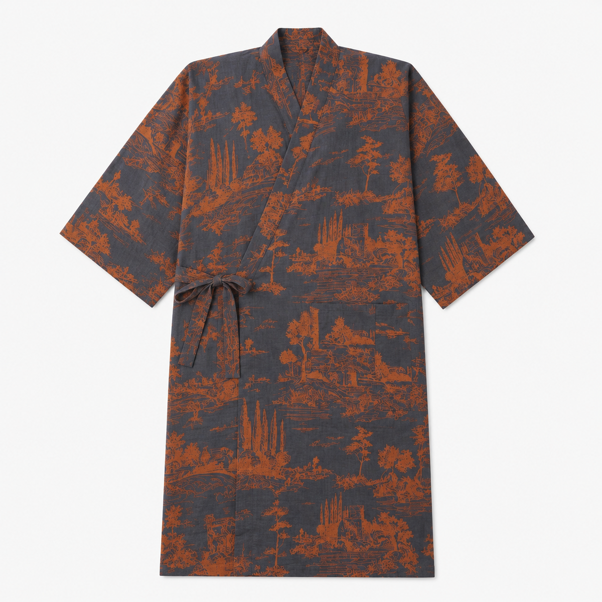 Peignoir Kimono Femme Léger Bleu Ardoise Long | Mizuha