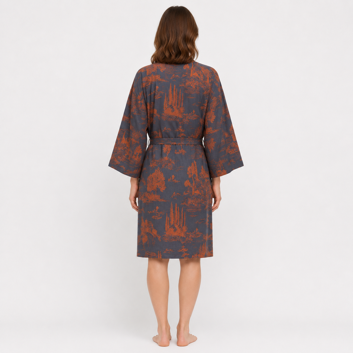 Peignoir Kimono Femme Léger Bleu Ardoise Long | Mizuha