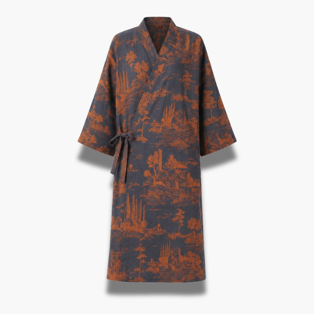 Peignoir Kimono Femme Léger Bleu Ardoise Long | Mizuha