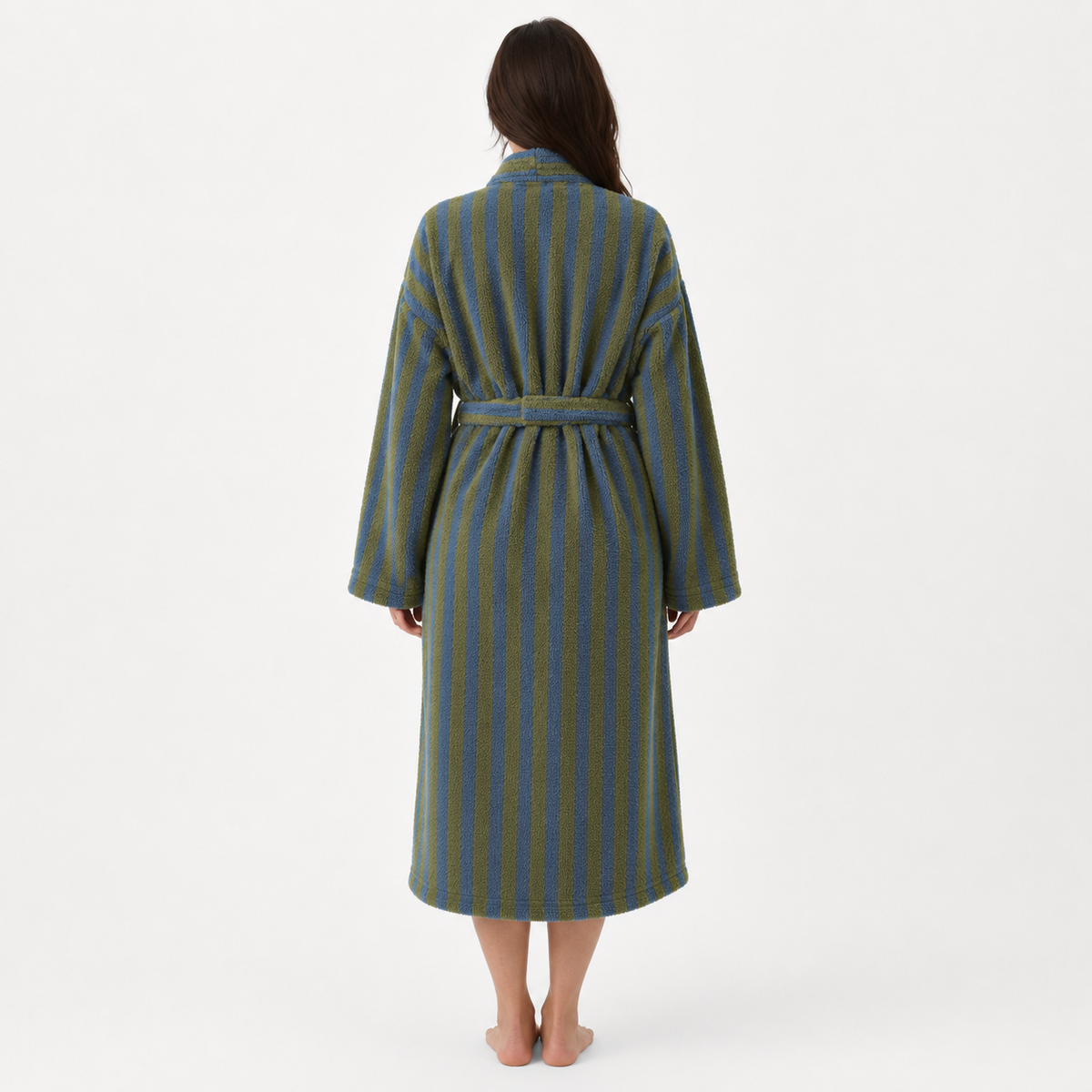 Peignoir Kimono Femme Polaire Bleu Vert Long | Mizuki