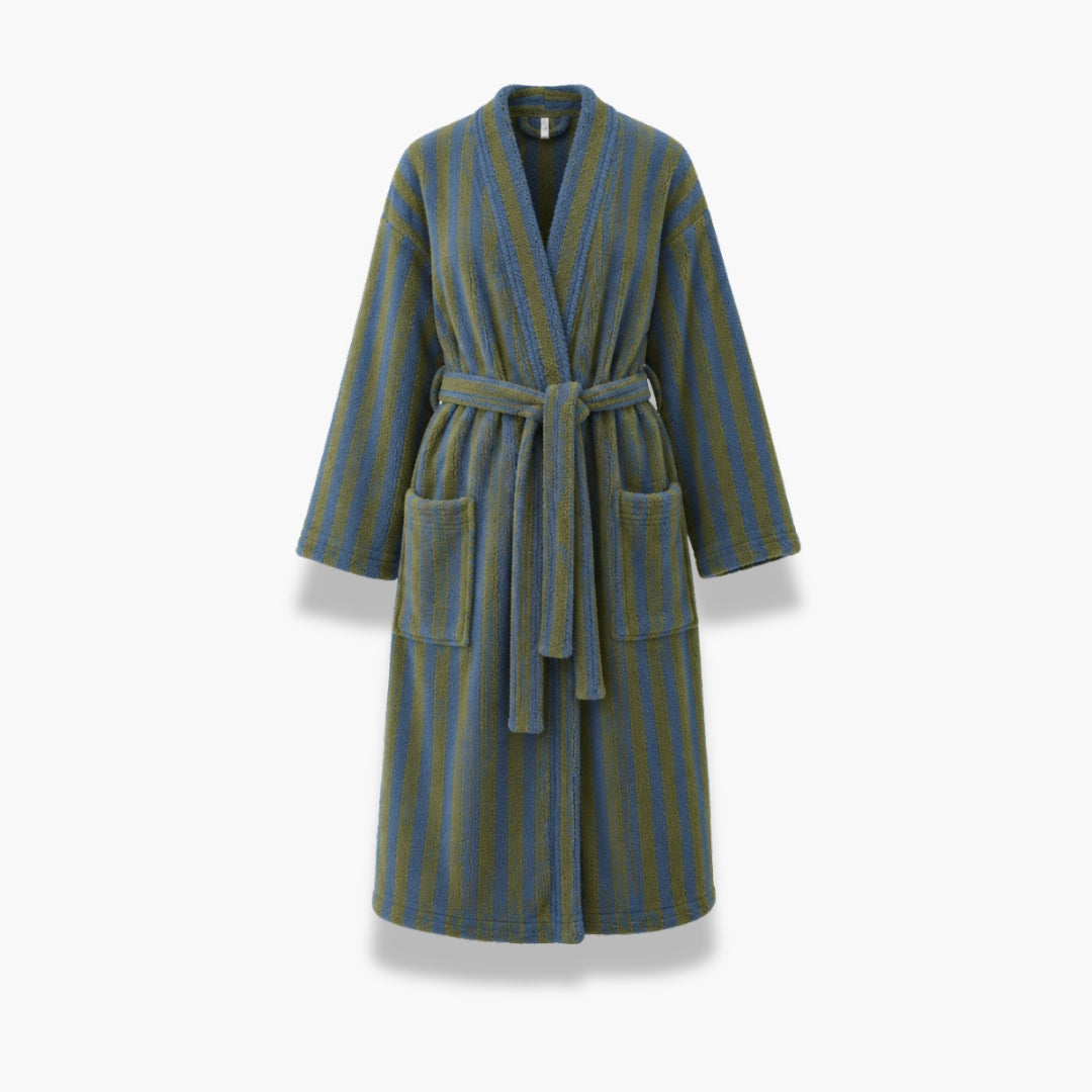 Peignoir Kimono Femme Polaire Bleu Vert Long | Mizuki