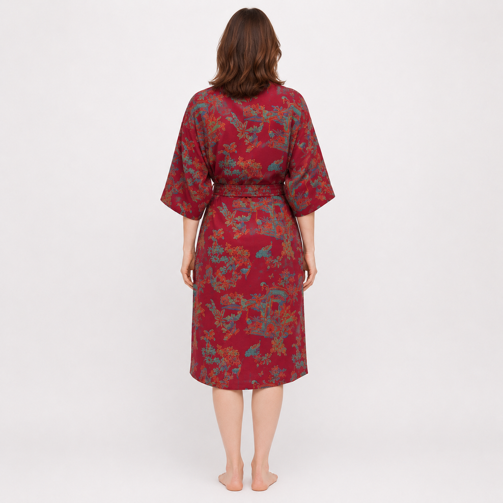 Peignoir Kimono Femme Rouge Fluide Long | Momiji