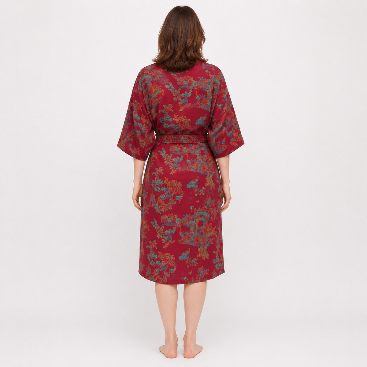 Peignoir Kimono Femme Rouge Fluide Long | Momiji