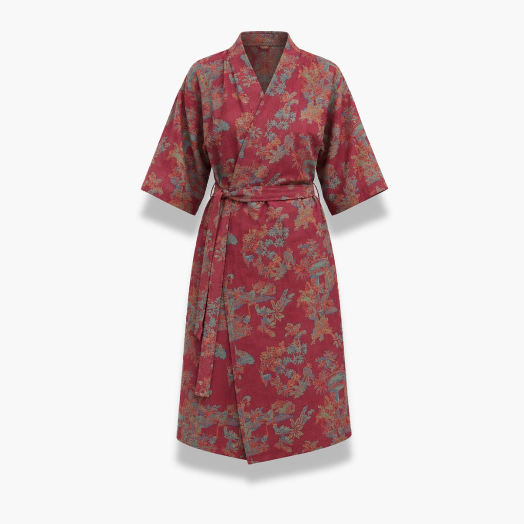 Peignoir Kimono Femme Rouge Fluide Long | Momiji