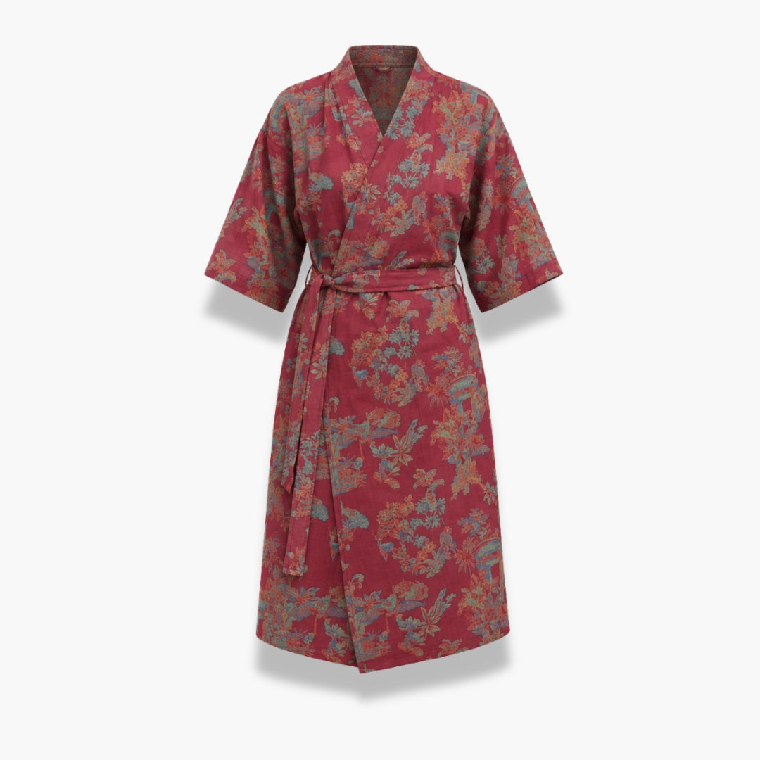 Peignoir Kimono Femme Rouge Fluide Long | Momiji