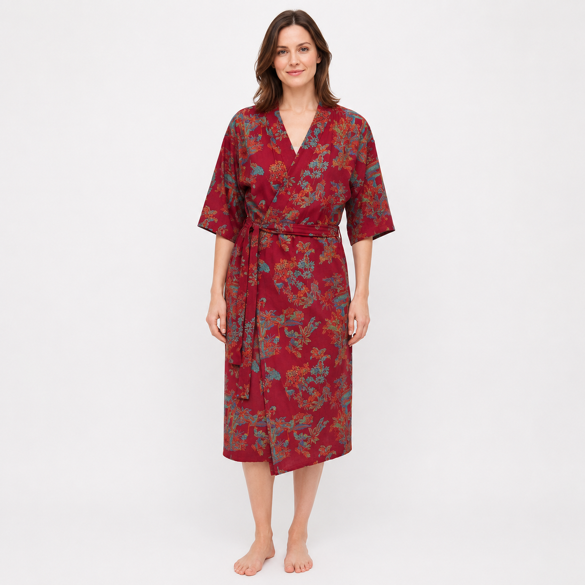 Peignoir Kimono Femme Rouge Fluide Long | Momiji