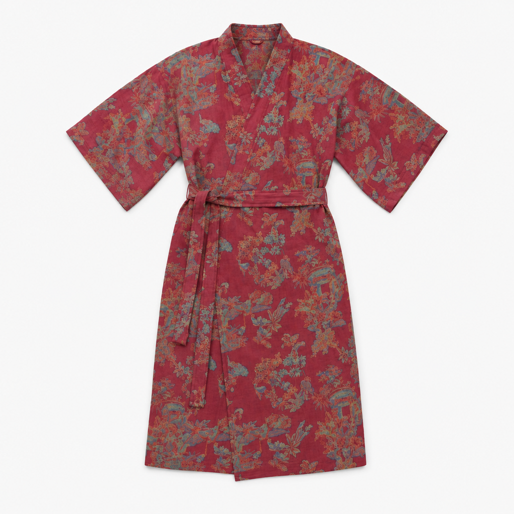 Peignoir Kimono Femme Rouge Fluide Long | Momiji