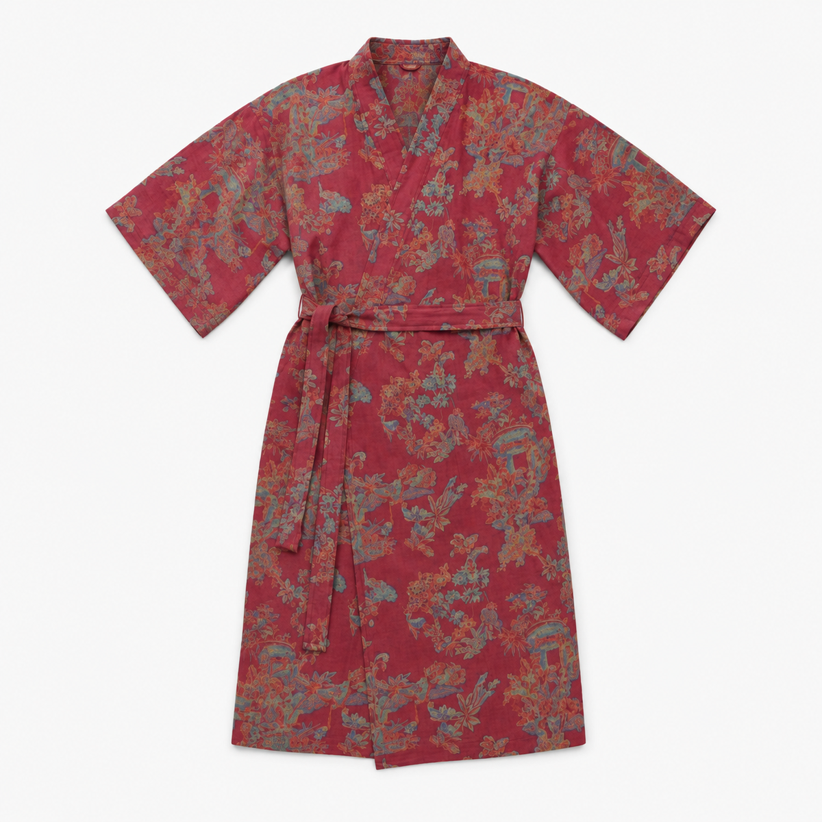 Peignoir Kimono Femme Rouge Fluide Long | Momiji