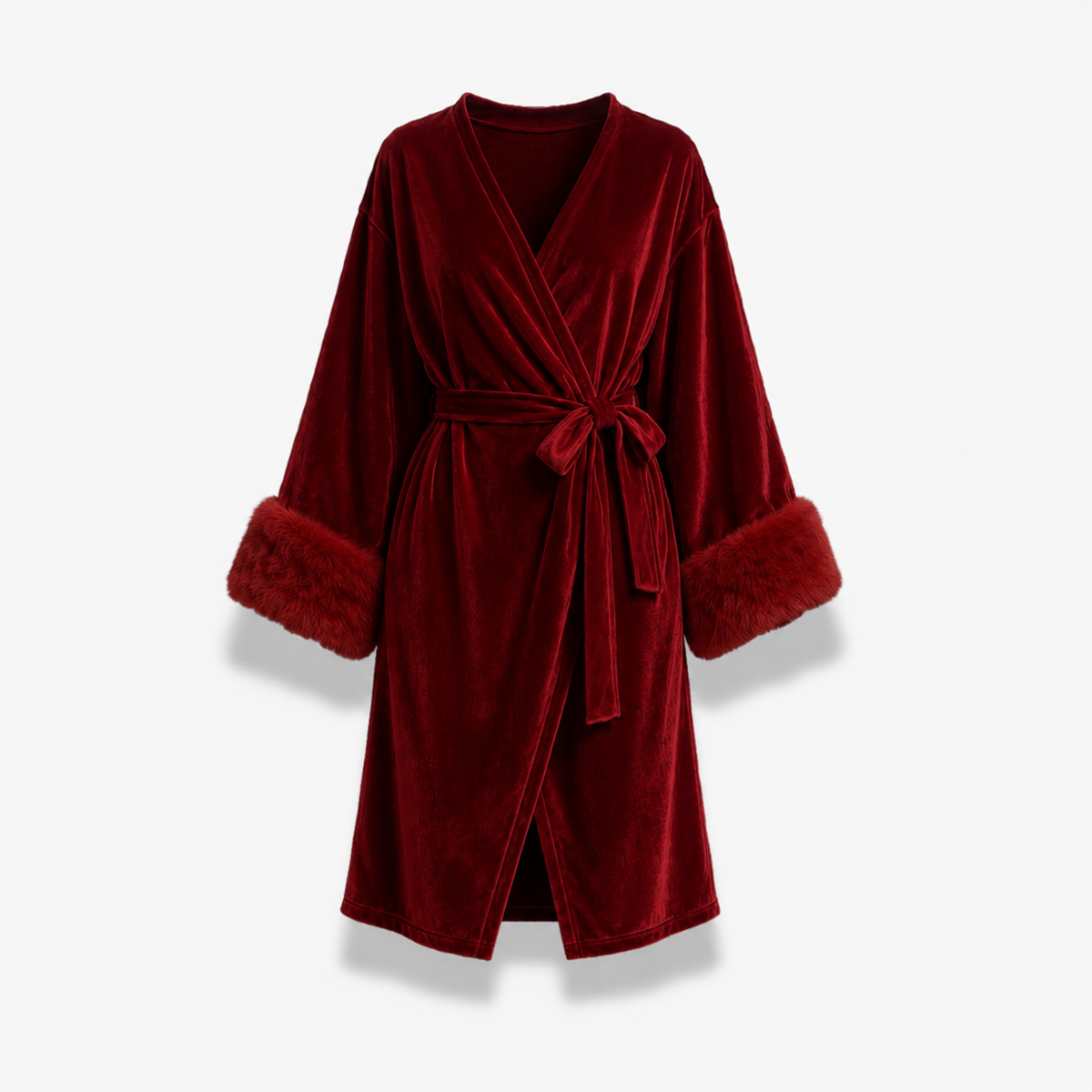 Peignoir Kimono Femme Velours Long Bordeaux | Fuyuka