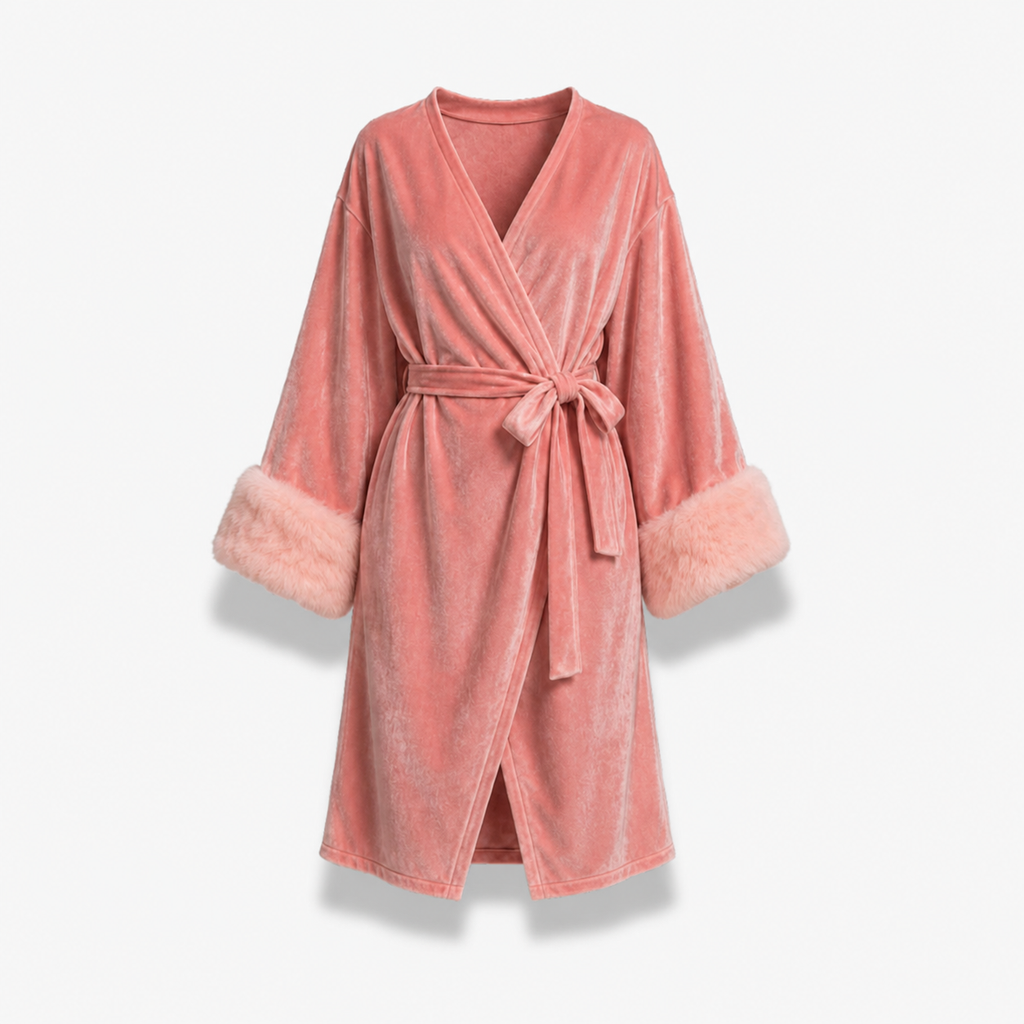 Peignoir Kimono Femme Velours Long Bordeaux | Fuyuka