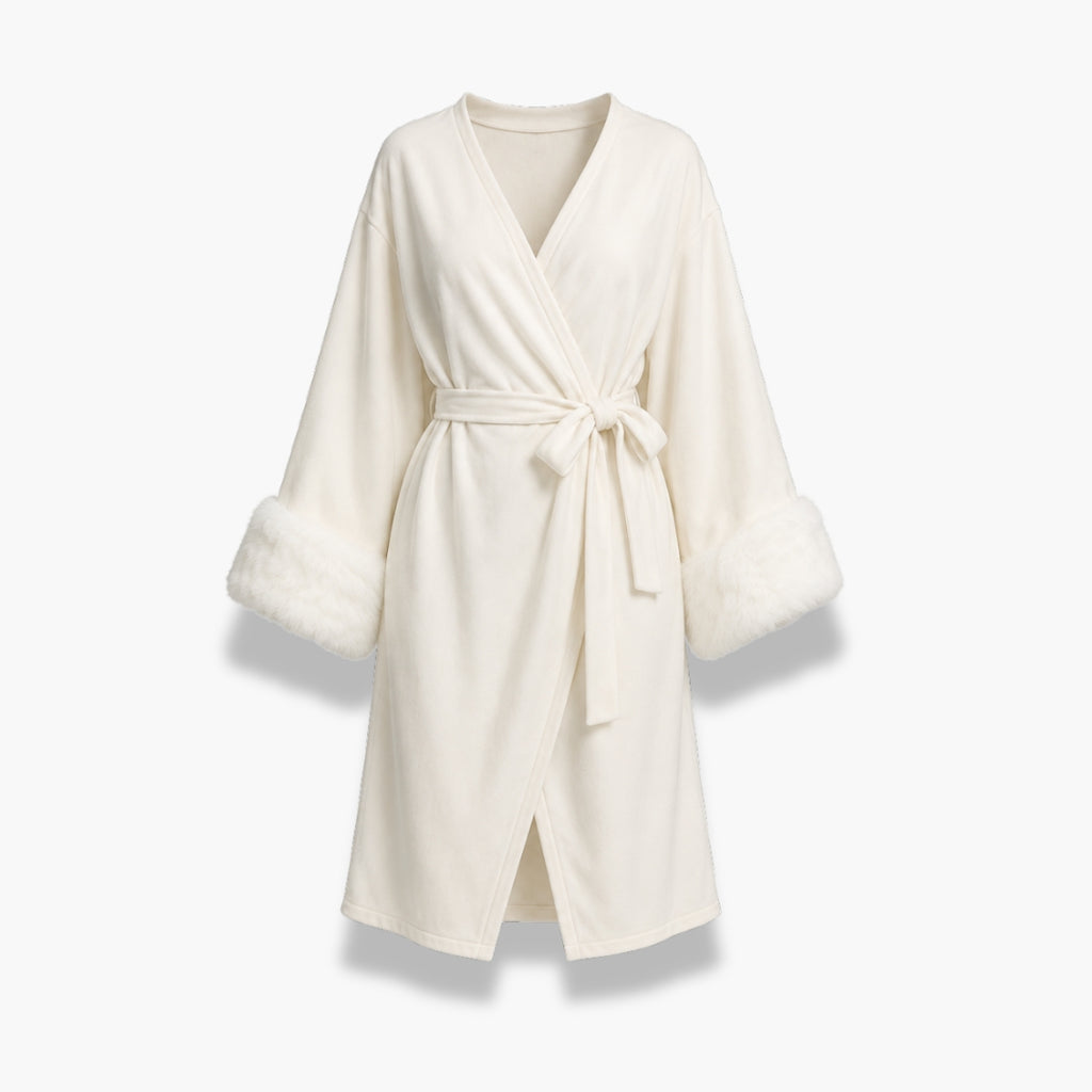 Peignoir Kimono Femme Velours Long Bordeaux | Fuyuka
