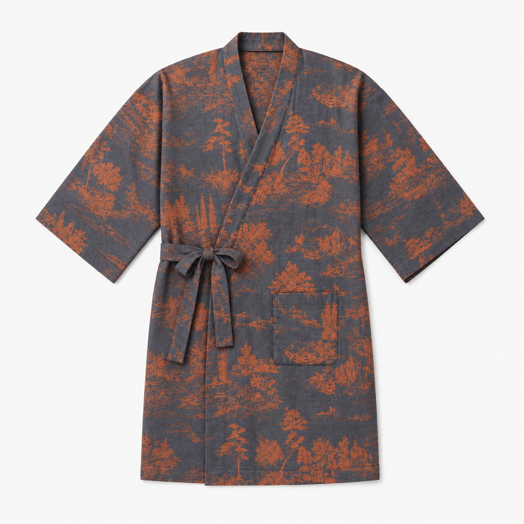 Peignoir Kimono Homme Coton Bleu Ardoise | Kōji