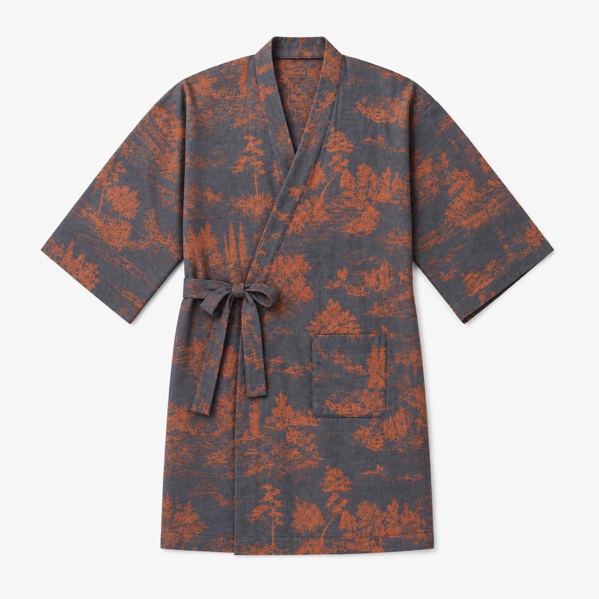 Peignoir Kimono Homme Coton Bleu Ardoise | Kōji