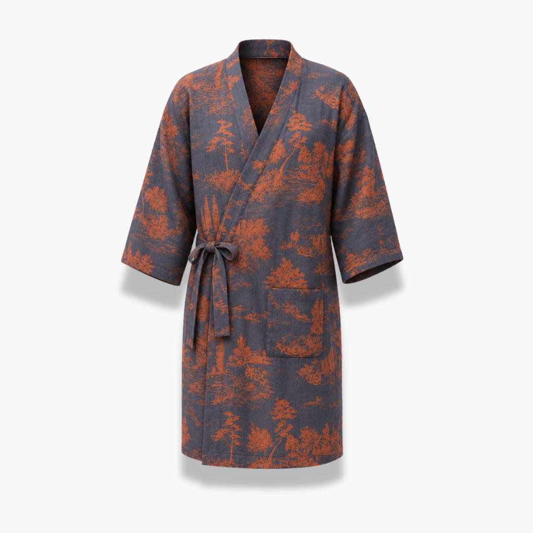 Peignoir Kimono Homme Coton Bleu Ardoise | Kōji