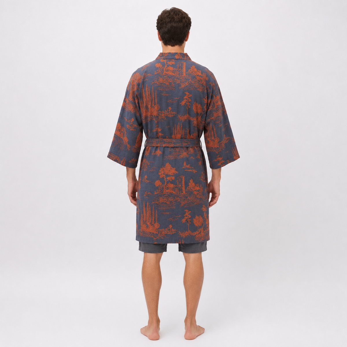 Peignoir Kimono Homme Coton Bleu Ardoise | Kōji