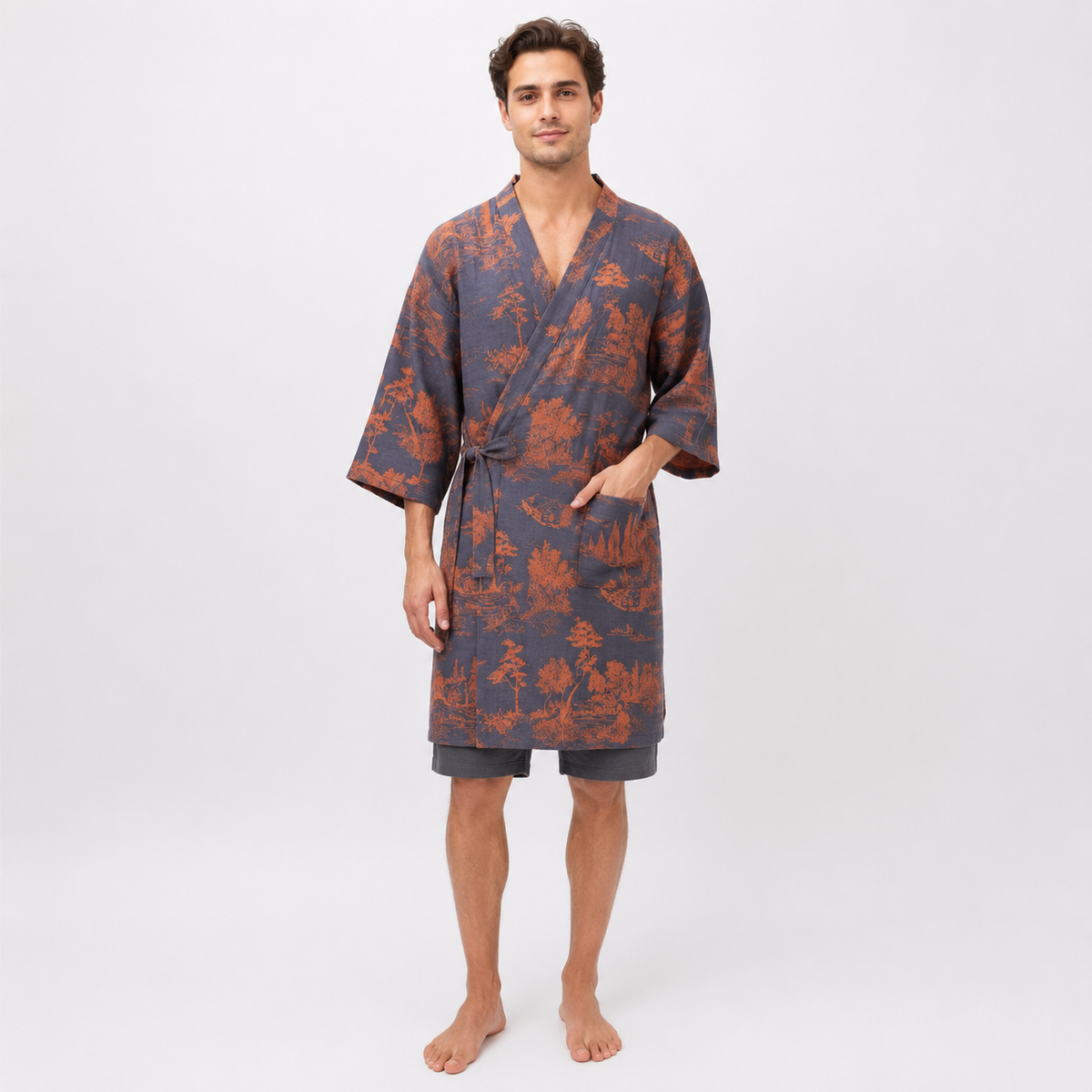 Peignoir Kimono Homme Coton Bleu Ardoise | Kōji
