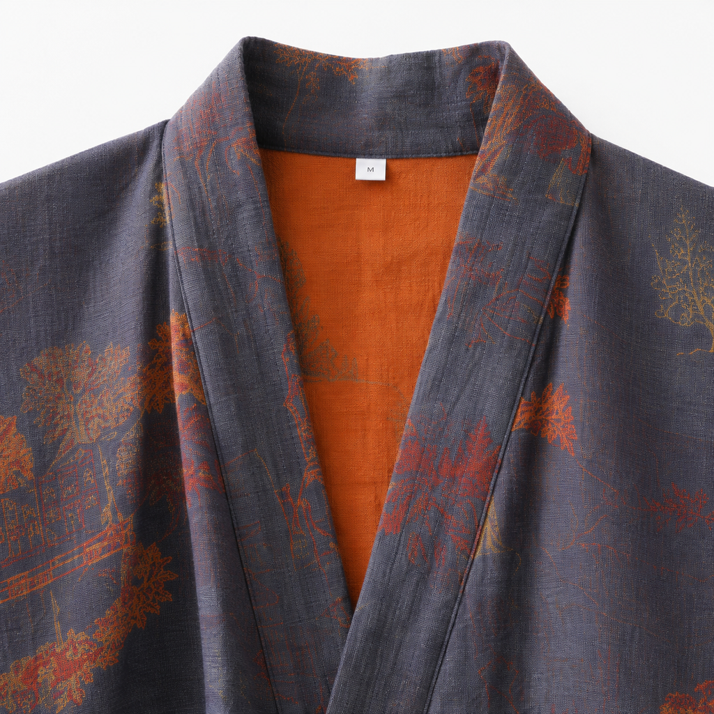 Peignoir Kimono Homme Coton Bleu Gris | Ryūsei