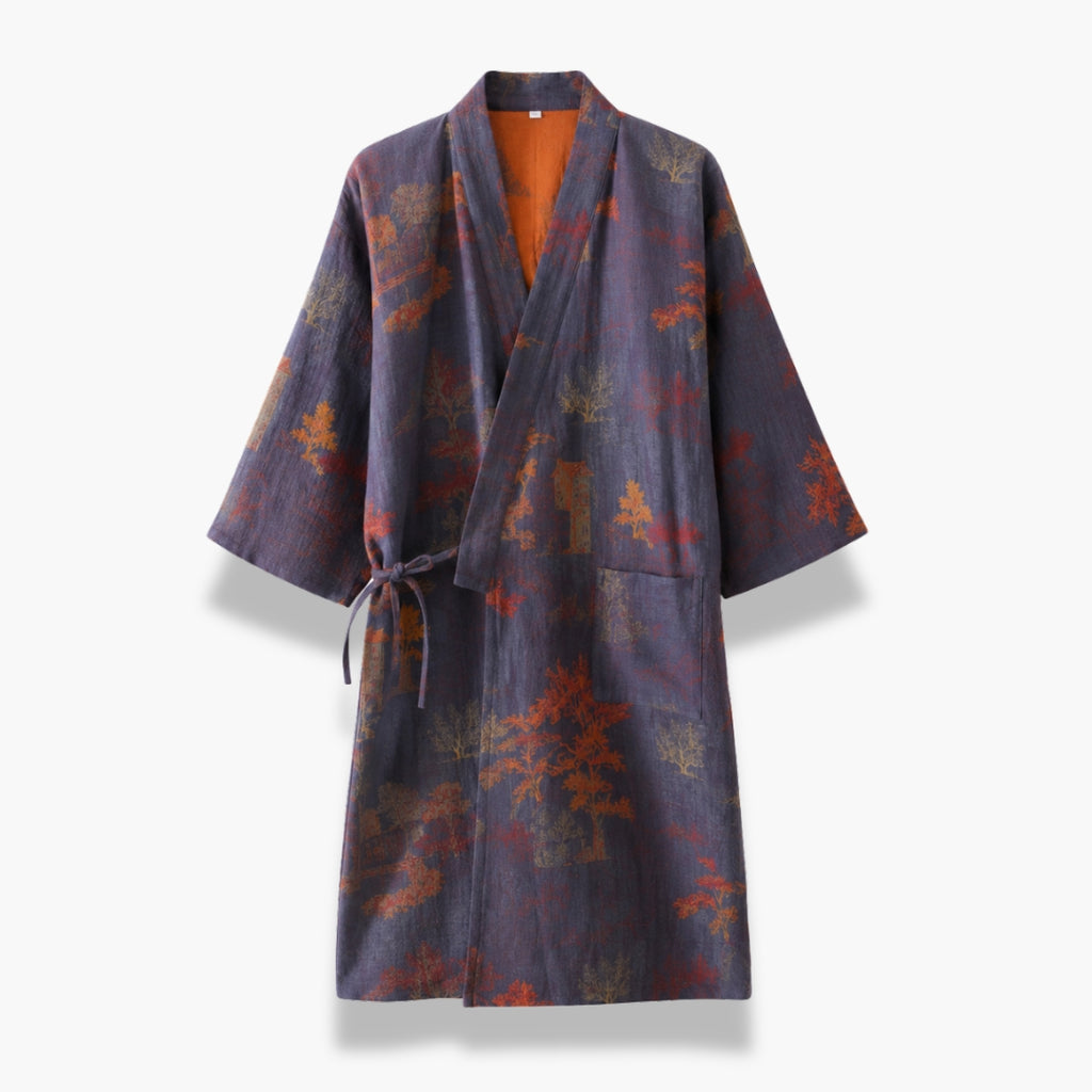 Peignoir Kimono Homme Coton Bleu Gris | Ryūsei