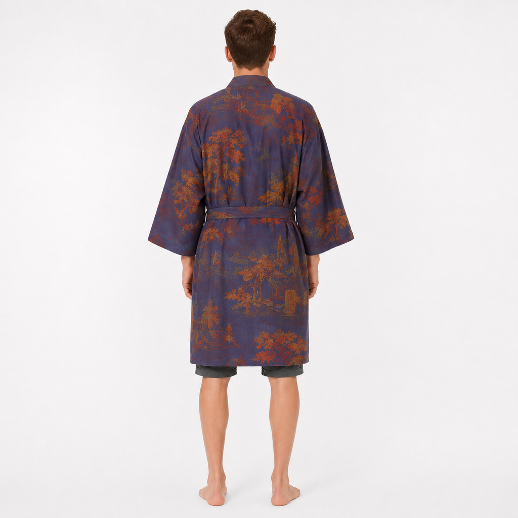 Peignoir Kimono Homme Coton Bleu Gris | Ryūsei