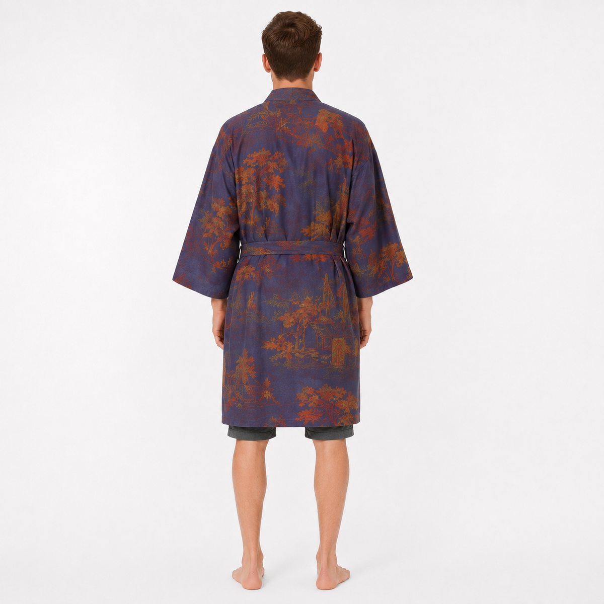 Peignoir Kimono Homme Coton Bleu Gris | Ryūsei