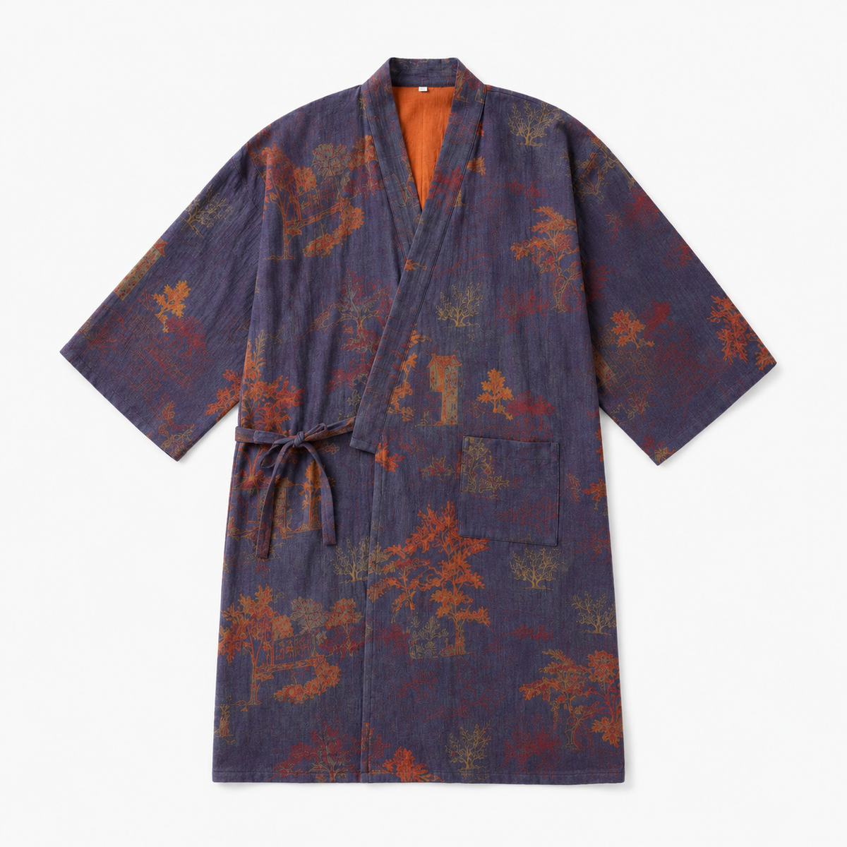 Peignoir Kimono Homme Coton Bleu Gris | Ryūsei