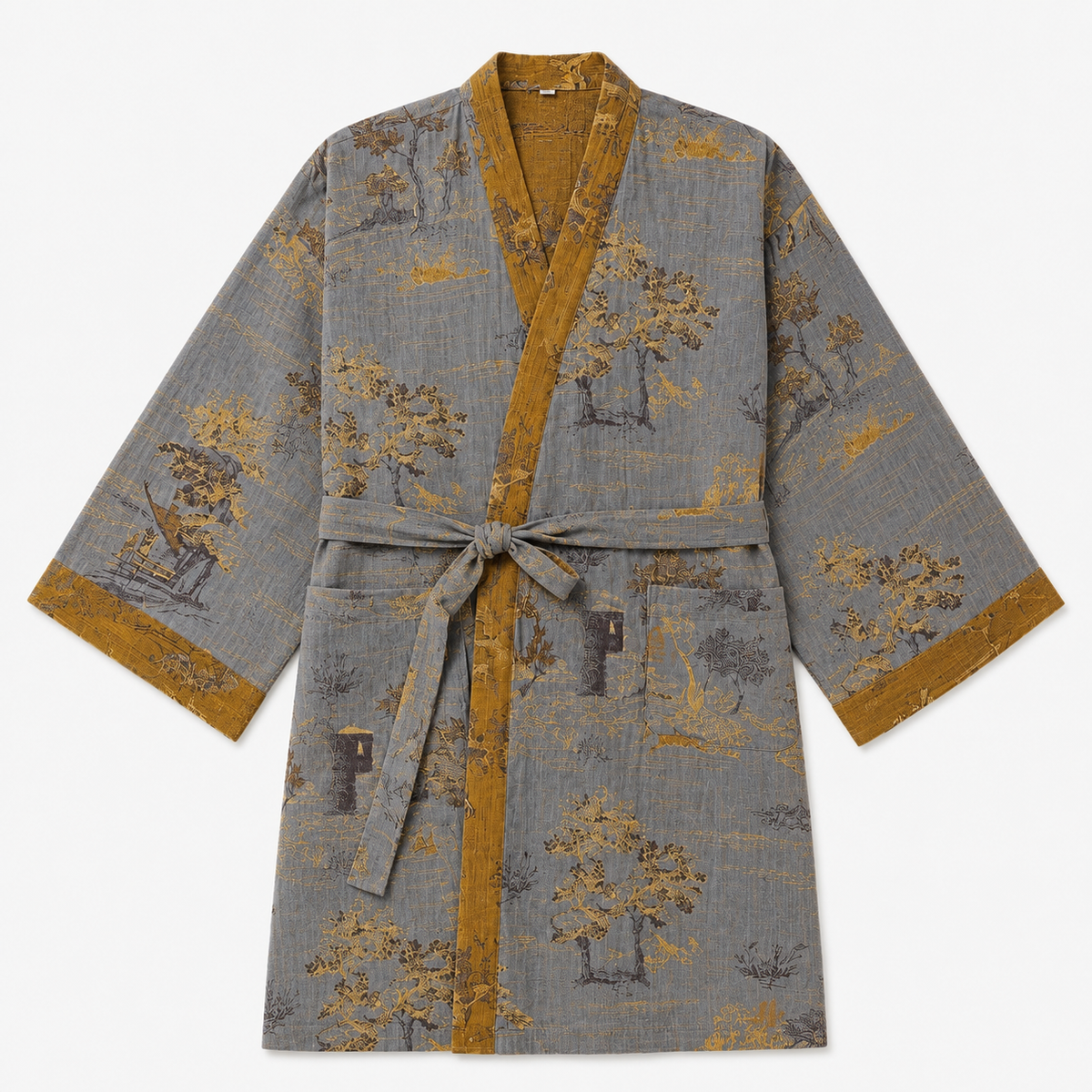 Peignoir Kimono Homme Coton Gris | Ryūto