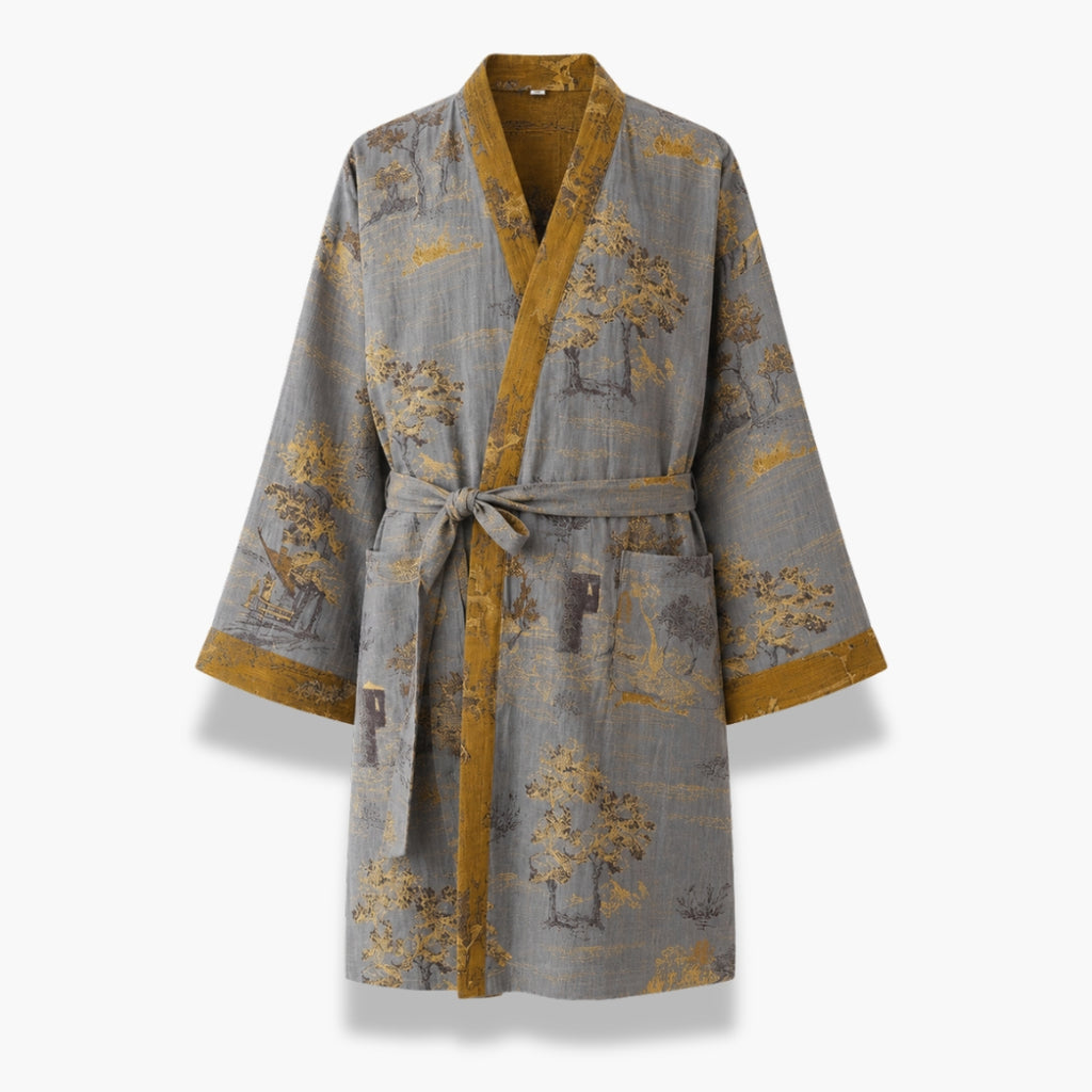 Peignoir Kimono Homme Coton Gris | Ryūto