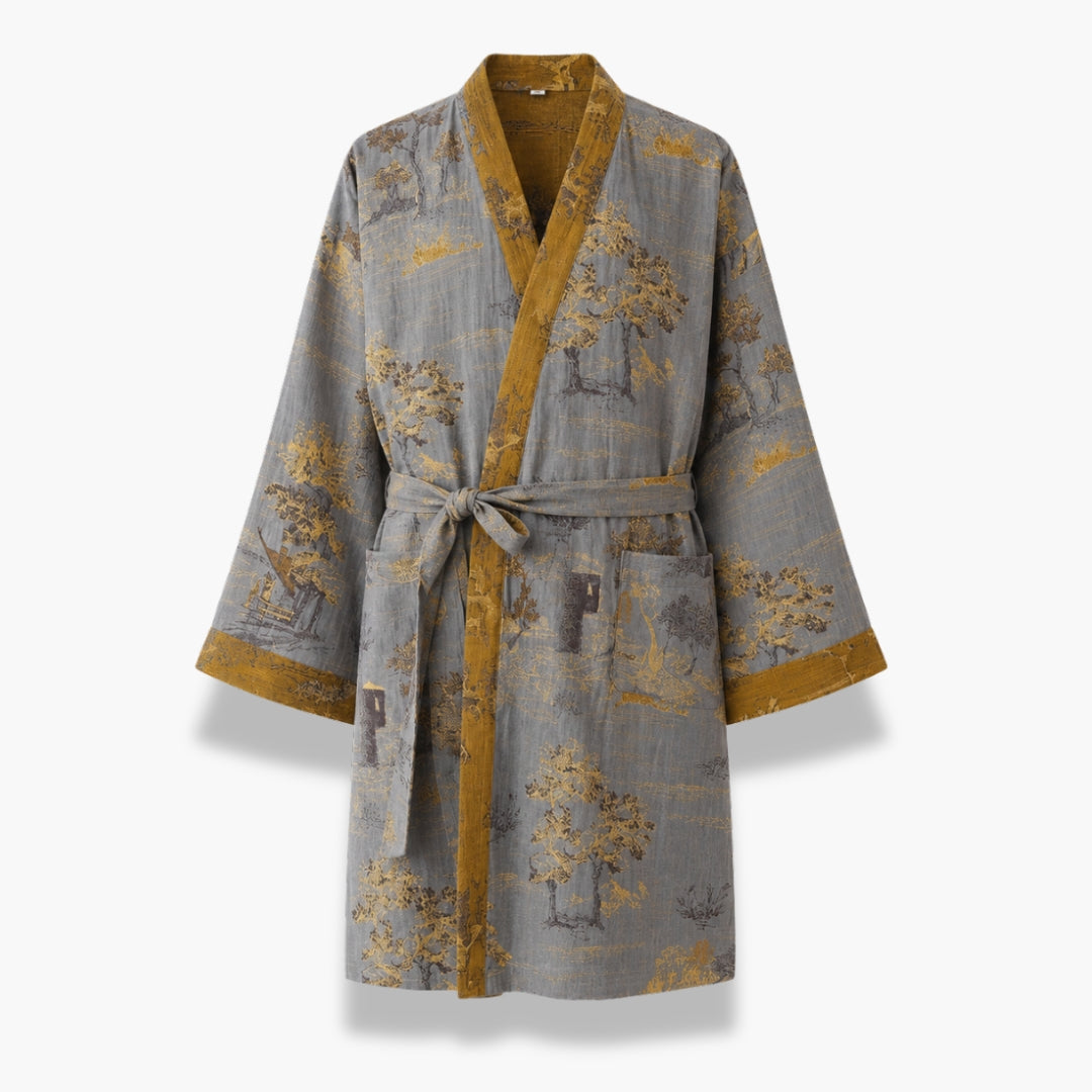 Peignoir Kimono Homme Coton Gris | Ryūto