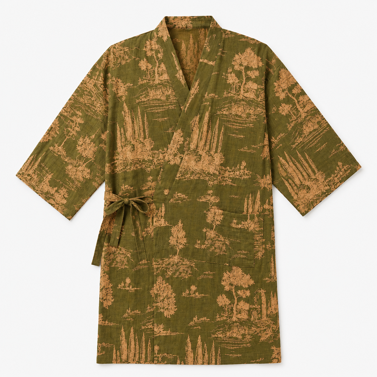 Peignoir Kimono Homme Coton Vert Mousse | Takumi
