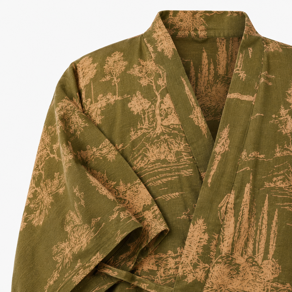 Peignoir Kimono Homme Coton Vert Mousse | Takumi