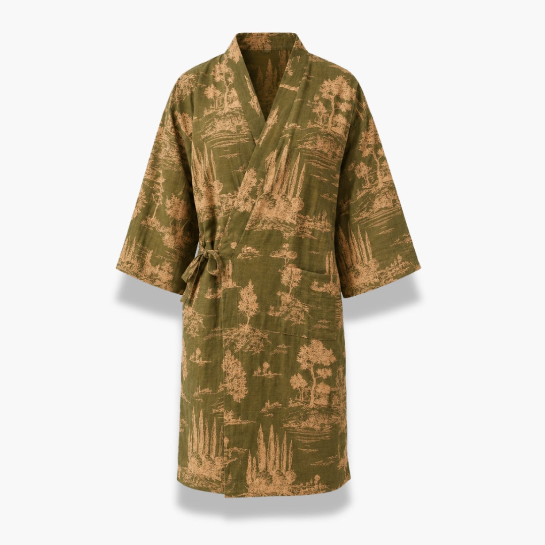 Peignoir Kimono Homme Coton Vert Mousse | Takumi