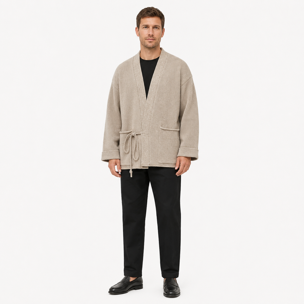 Pull Kimono Mixte Laine Coupe Ample Beige | Takara