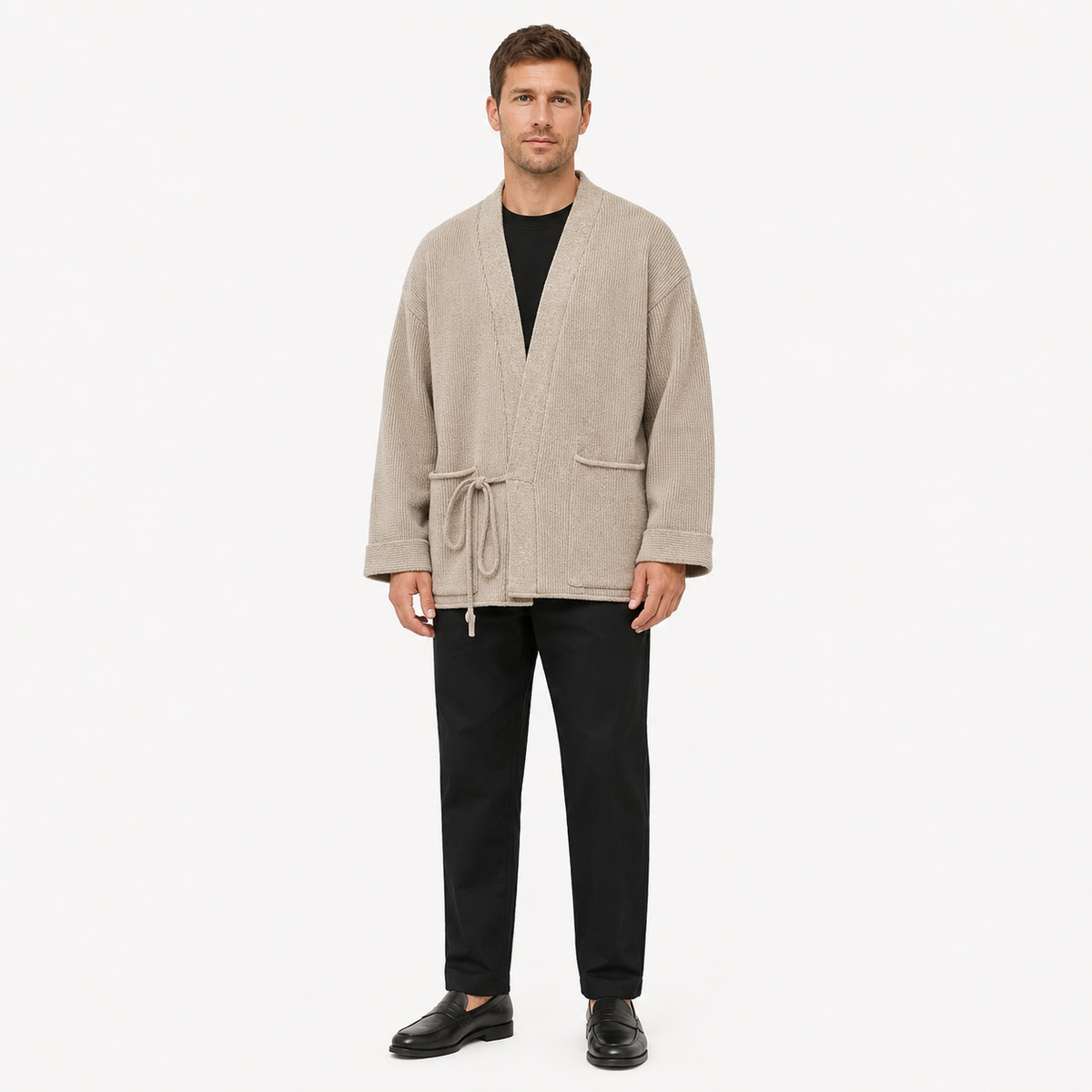 Pull Kimono Mixte Laine Coupe Ample Beige | Takara