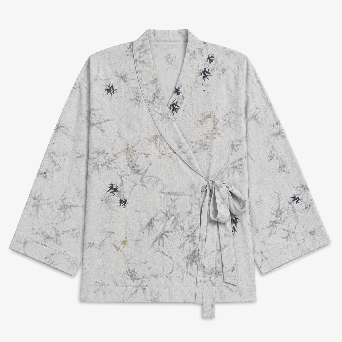 Veste Kimono Femme Japonaise Gris Clair Mi-Longue | Kasumi