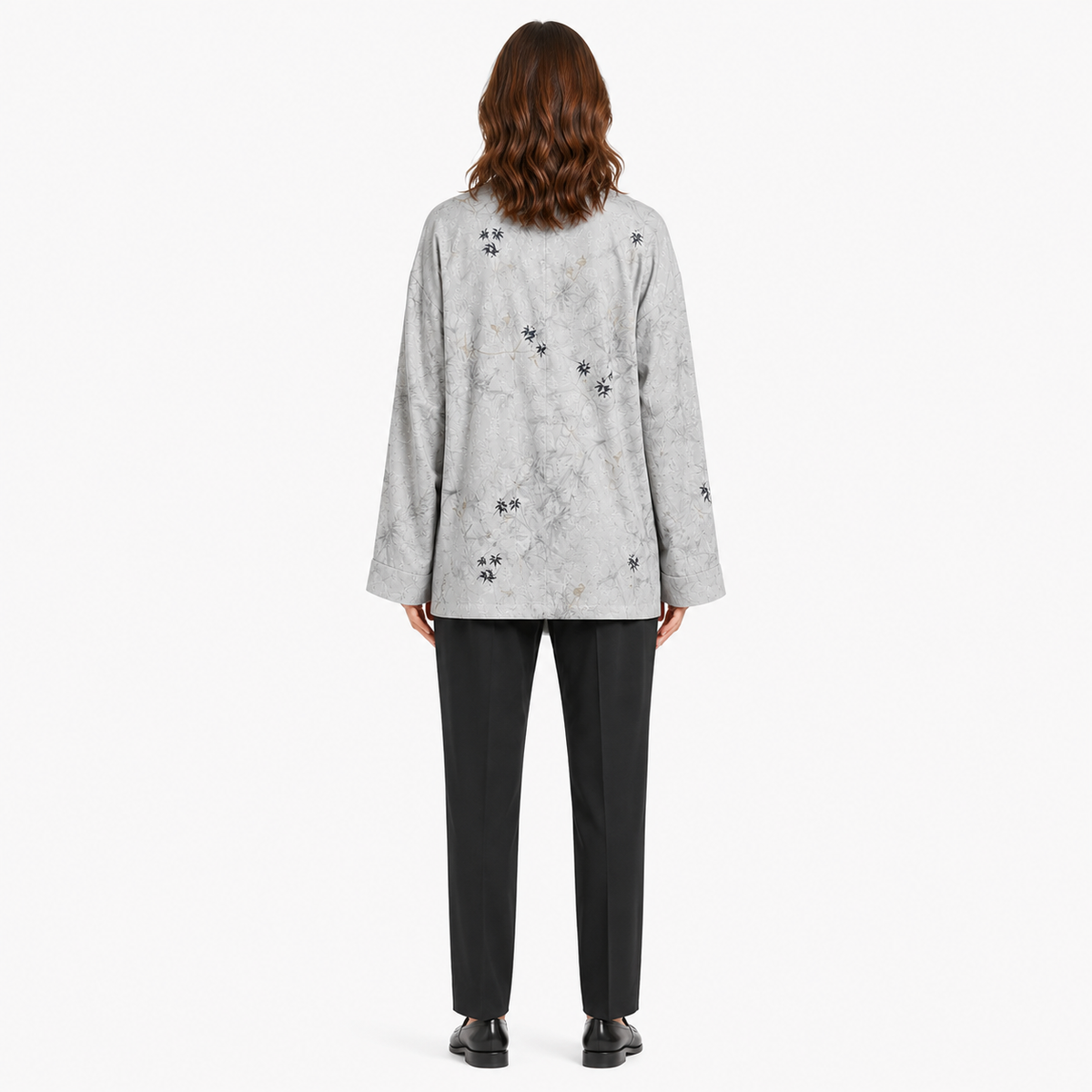 Veste Kimono Femme Japonaise Gris Clair Mi-Longue | Kasumi