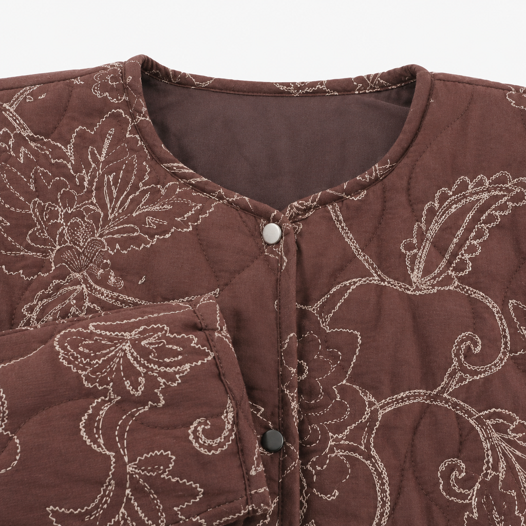 Veste Kimono Femme Marron Matelassée Brodée | Kaede