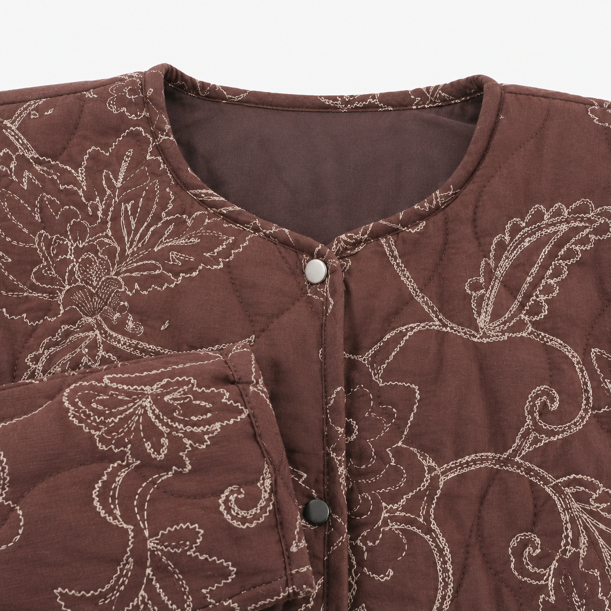 Veste Kimono Femme Marron Matelassée Brodée | Kaede